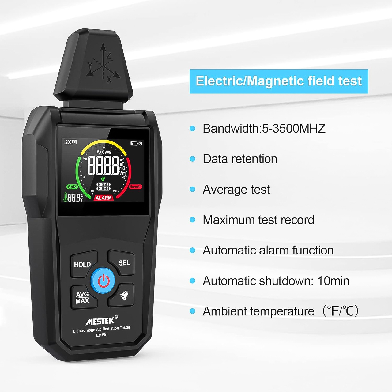 Máy dò bức xạ điện từ cầm tay Vinetteam EMF01 - Máy kiểm tra độ ẩm, nhiệt độ đa chức năng màn hình kỹ thuật số - hàng chính hãng