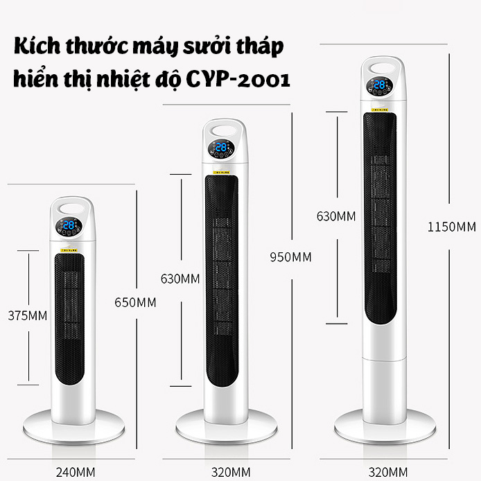 Máy sưởi tháp cỡ lớn kèm điều khiển CMCPY-2001 làm ấm tự nhiên hiển thị nhiệt độ- Màu ngẫu nhiên