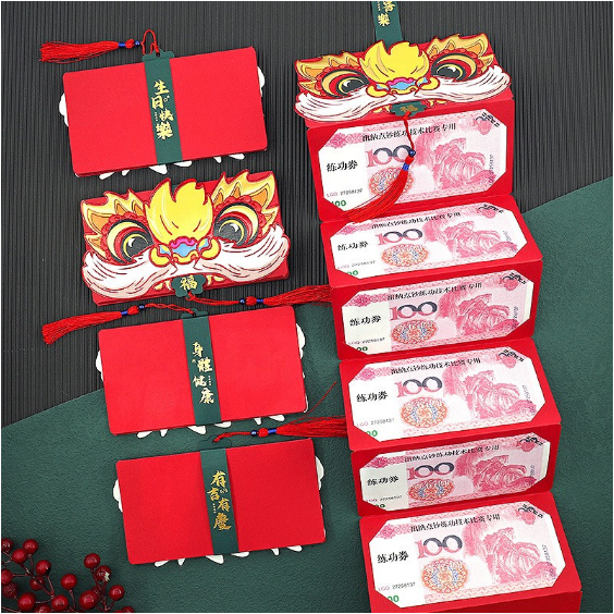 Bao Lì Xì Tết Hình Đầu Mèo Sư Tử Gấp Gọn, 2 Ngăn-6 Ngăn Sang Trọng Sáng Tạo GD617-LixiDay-2ngan