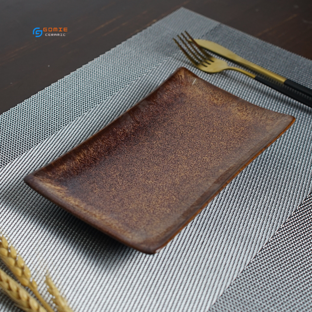 Khay chữ nhật chuyên dùng cho nhà hàng - men gấm nâu tuyết hỏa biến đẳng cấp ,sang trọng,sản phẩm by Gomie Ceramic