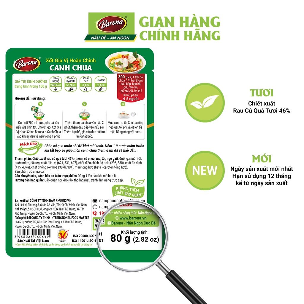 Combo 3 gói Xốt Gia vị hoàn chỉnh Barona - Canh Chua 80gr