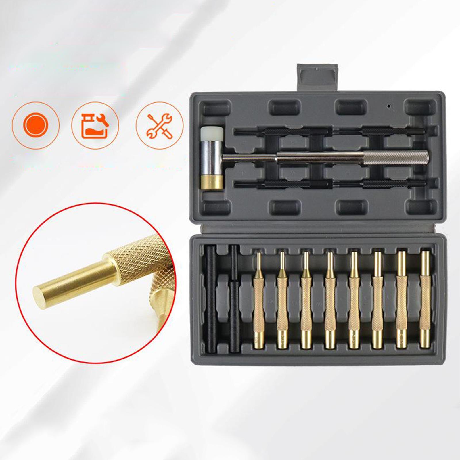 15 Pcs Brass Punch Set And Double-Sided Copper Hammer, Brass, Steel, Plastic Punches, Brass Center Punch Tool Kit for Armorers, Watch, Jewelry, Craft