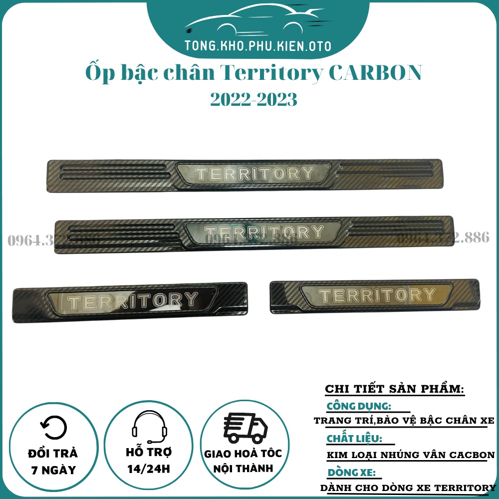 Ốp Bậc Cửa, Nẹp Bước Chân CARBON xe Territory 2022 - 2023 Mẫu vân cacbon cao cấp-Chữ tráng gương