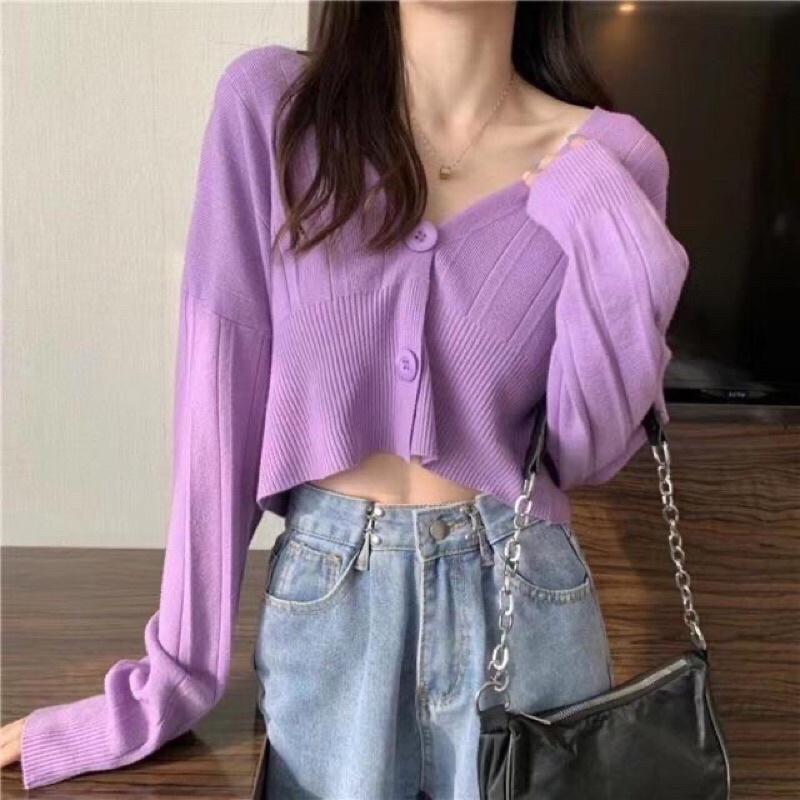 Áo khoác len cadigan nữ dài tay dáng croptop