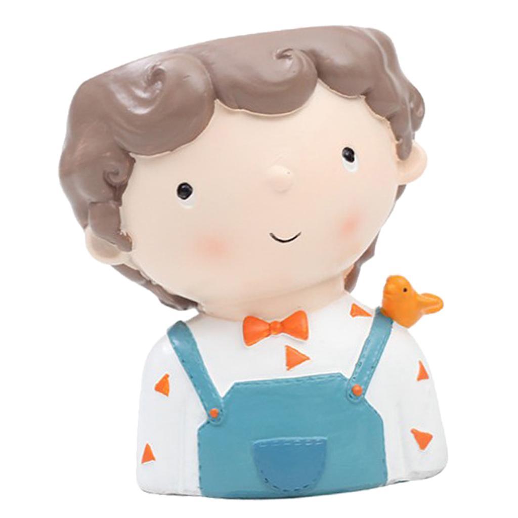 Resin Boys Girls Flower Pot Cactus Bonsai Pot Garden Indoor Home Model Set A