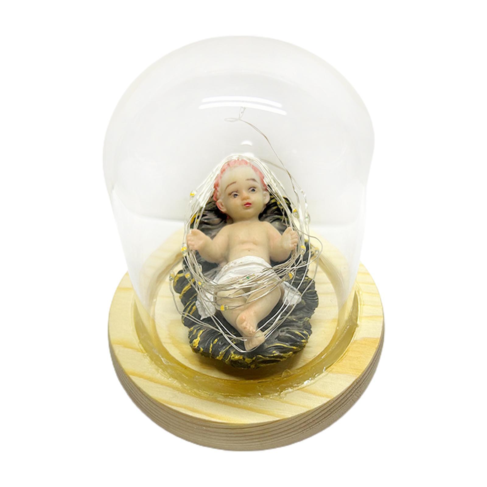 Infant Jesus Figurine with Glass Cover and Lights Jesus Doll for Decoration