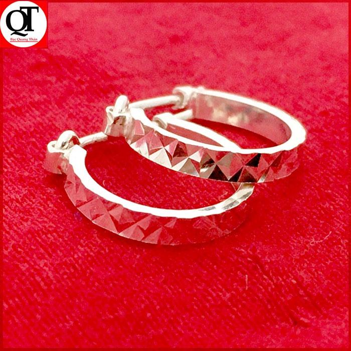 Bông tai nữ Bạc Quang Thản kiểu khuyên tròn đeo sát tai phay sáng bóng chất liệu bạc thật không xi mạ - QTBT59