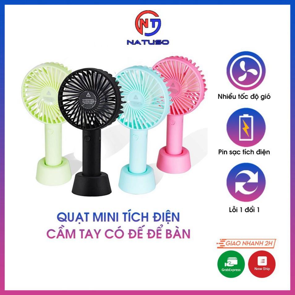 Quạt Mini Tích Điện Cầm Tay Có Pin Sạc - 3 Chế Độ Quạt - Có Đế Đặt Bàn