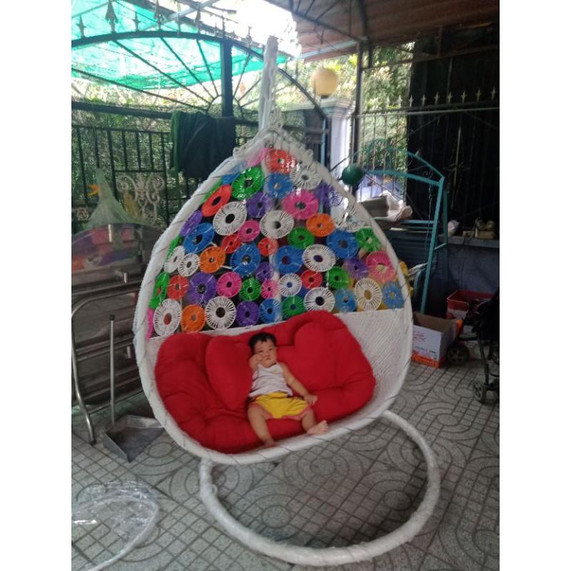 Xích đu đôi đan đồng tiền 7 màu