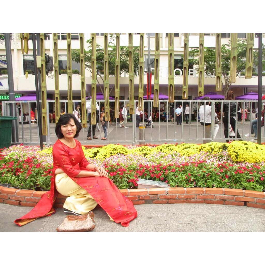 Áo Dài Gấm Nữ Hoạ Tiết Hoa Mai Cao Cấp