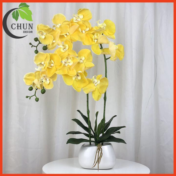 Chậu hoa giả lan hồ điệp để bàn 2 nhánh cao 60cm trang trí nhà cửa, bàn làm việc, kệ tủ siêu đẹp CL2