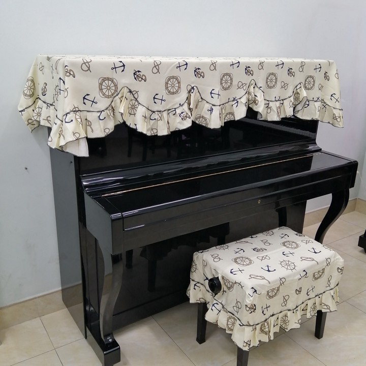 BỘ ĐÔI KHĂN PHỦ ĐÀN VÀ PHỦ GHẾ ĐÀN PIANO CƠ CAO CẤP HỌA TIẾT THỦY THỦ