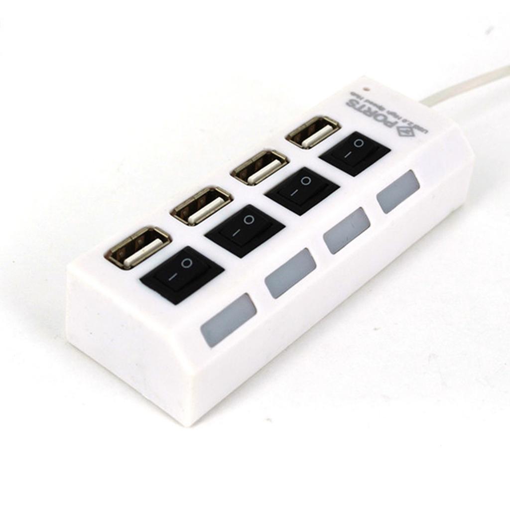 4 Port USB Splitter Portable Data Hub with Individual On/Off Switch and LED