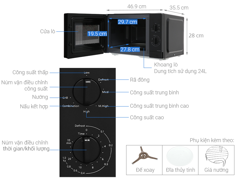 Lò vi sóng có nướng Panasonic NN-GM34NBYUE dung tích 24L - Hàng chính hãng
