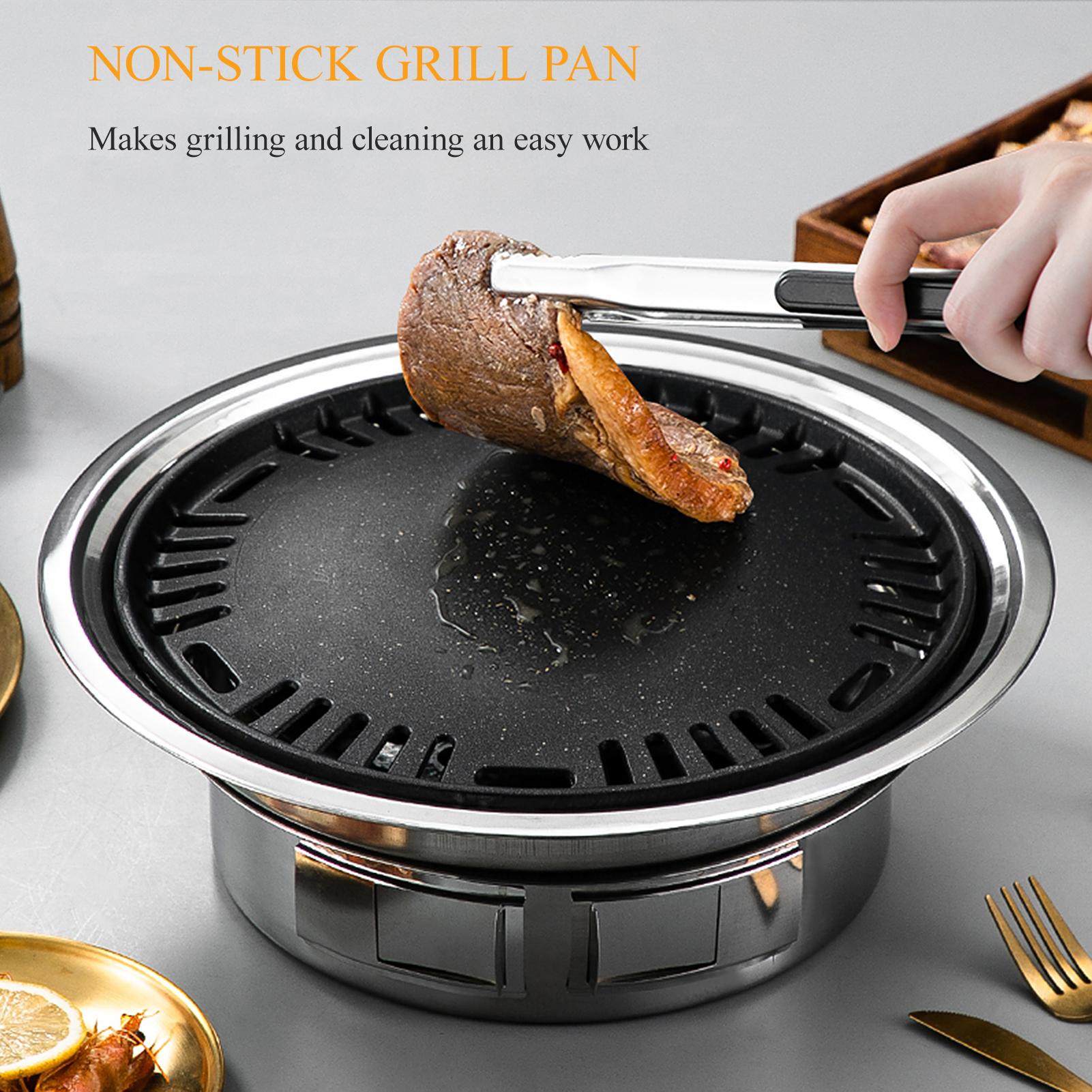 Charcoal Grill Non-stick Korean Barbecue Grill Portable Stainless Steel BBQ Charcoal Grill Stove for Outdoor Camping Cooking