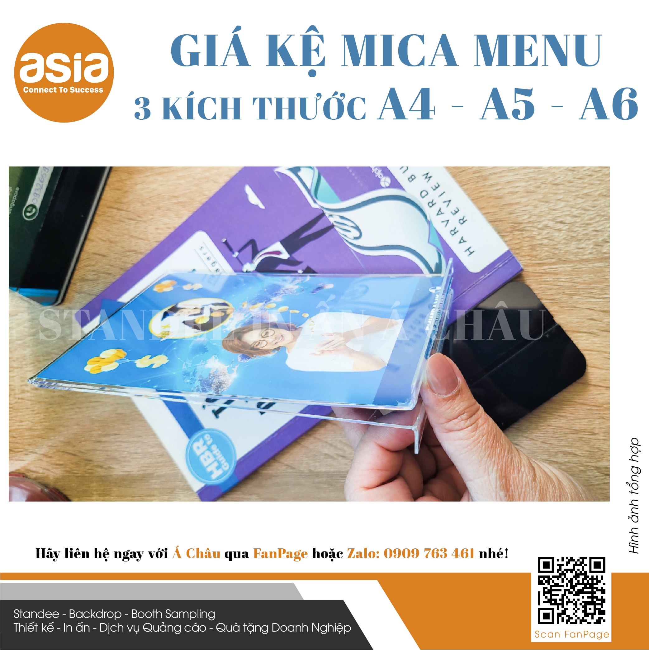 Kệ Menu mica, Tentcard Mica để bàn, kiểu đế đen, mica trong suốt, loại bền chắc