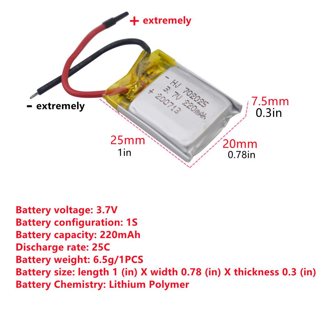 702025 3.7V 220mAh Pin Lipo Cho MP3 MP4 LED DVD Đồ chơi Máy mát xa Tai nghe Bluetooth Loa Chuột Pin sạc 3.7V Màu sắc: 10 cái