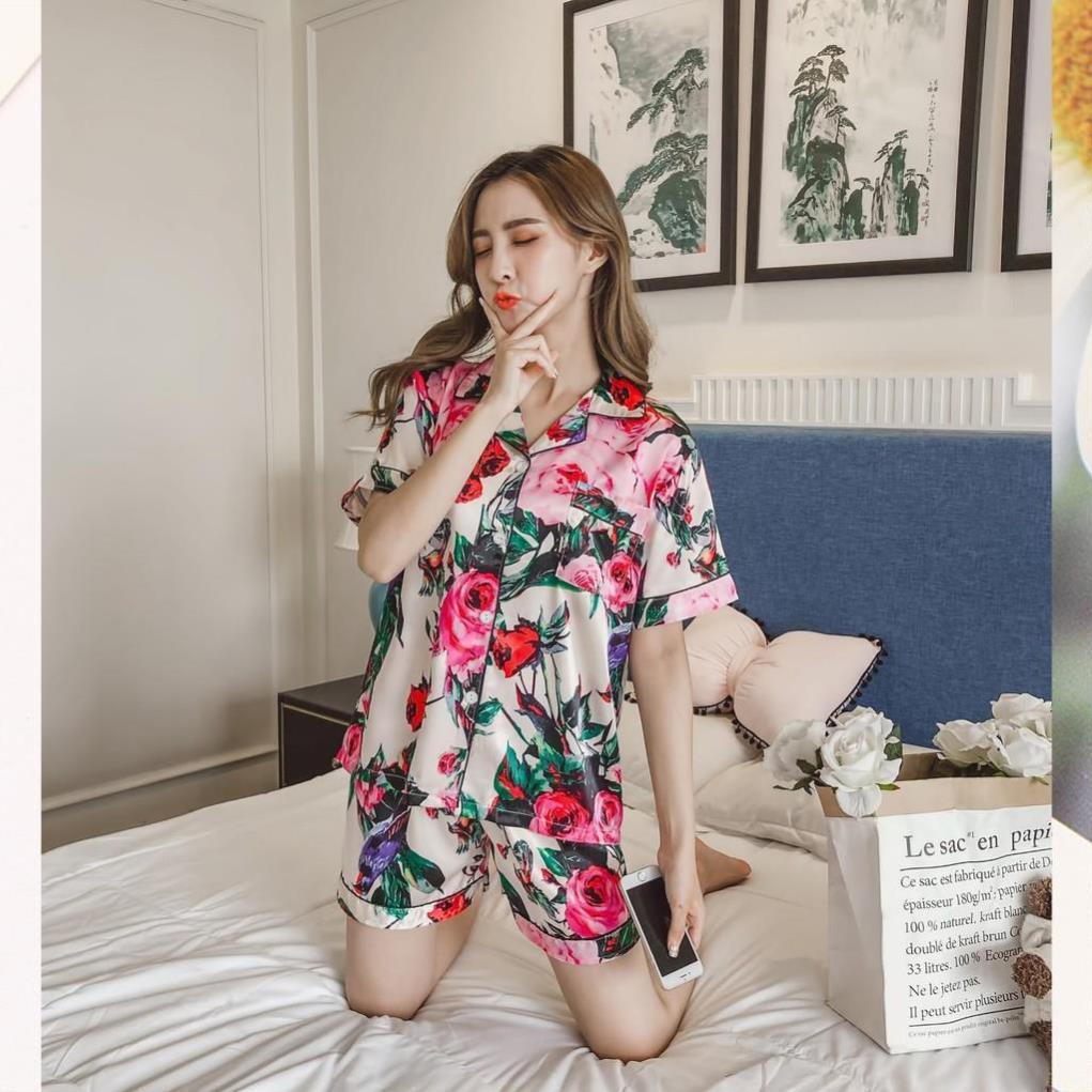 Đồ bộ pijama nữ quần đùi - đồ bộ mặc nhà đùi lụa satin mềm mịn, xinh xắn B60