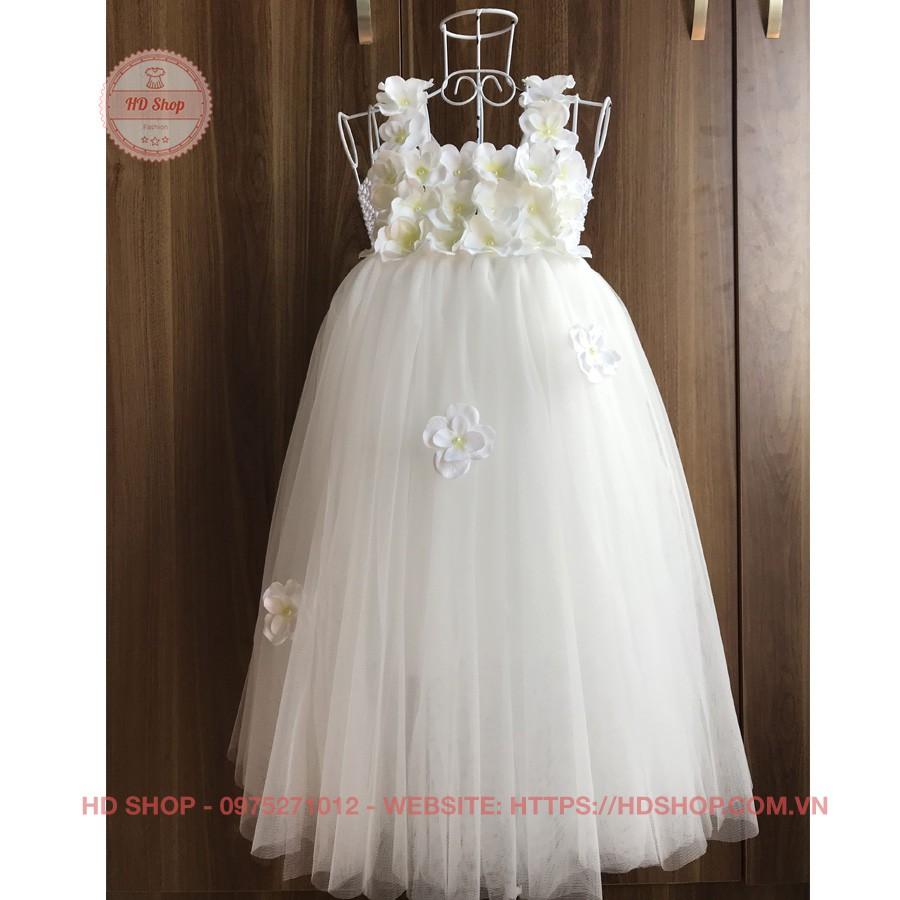 Váy phù dâu cho bé gái ️️ Váy phù dâu trắng tú cầu 2 lớp cho bé
