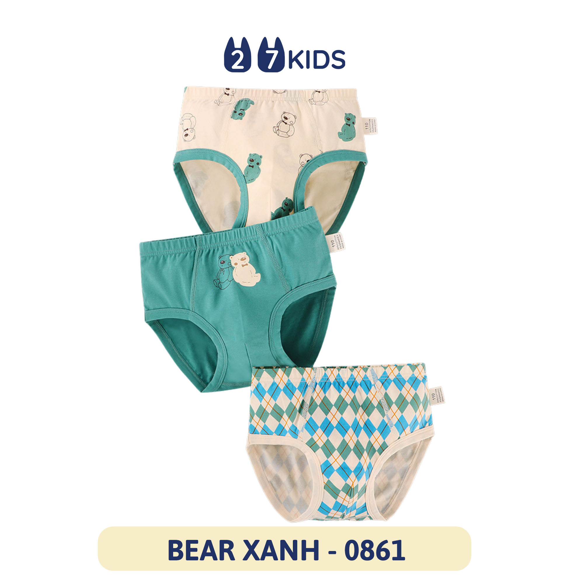 Set 3 quần lót bé trai tam giác 27kids Quần chip bé trai vải khử khuẩn công nghệ mới họa tiết dễ thương BSUW2