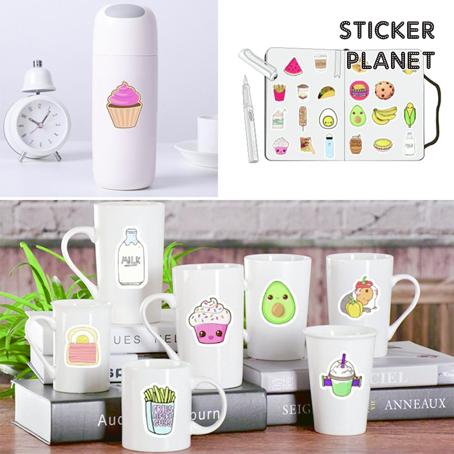 Bộ sticker đồ ăn nhanh fastfood chống thấm nước trang trí mũ bảo hiểm, đàn, guitar, ukulele, điện thoại laptop