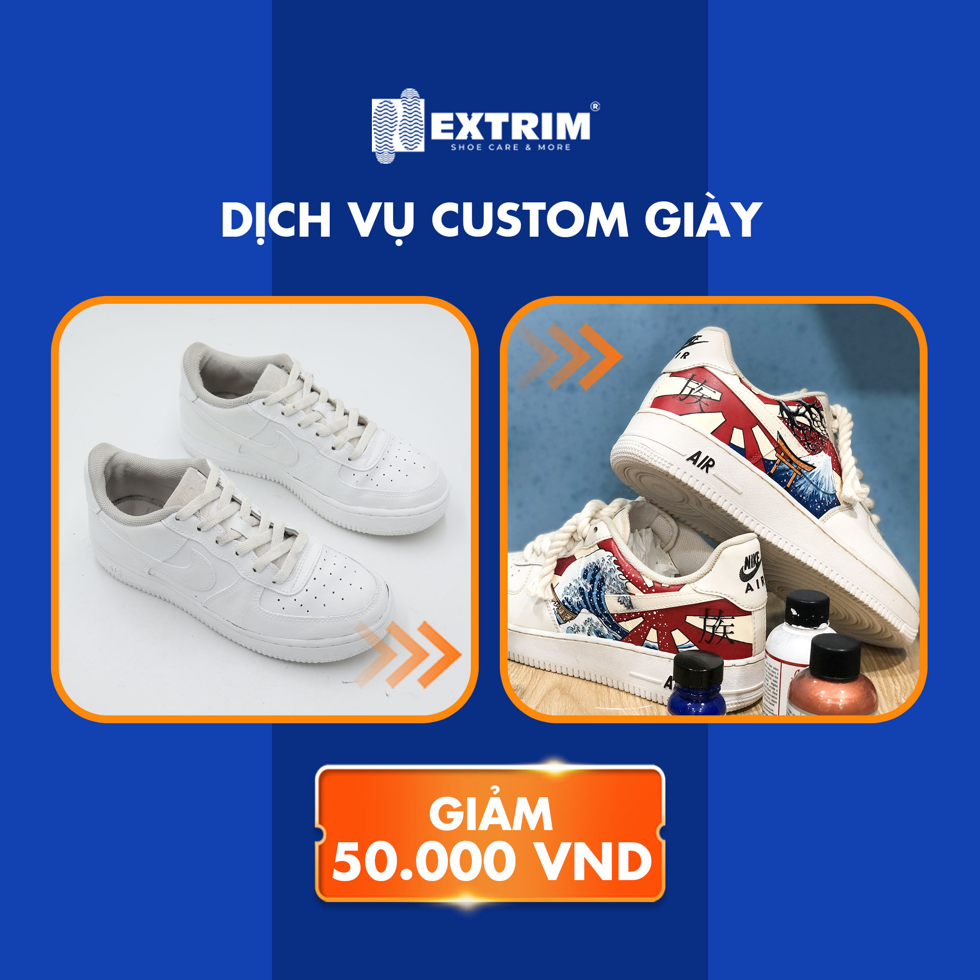 HCM [E-voucher] -  Giảm 50K cho dịch vụ custom giày tại Extrim Vệ Sinh Giày