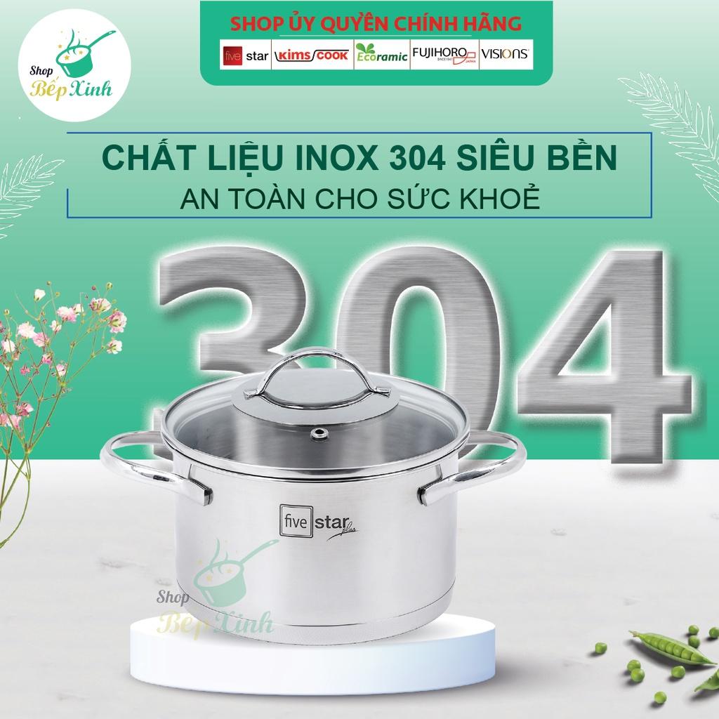 Combo Bộ nồi inox 304 và chảo chống dính cao cấp Fivestar Plus 6 món nắp kính , 3 đáy dùng được mọi bếp , tặng 1 vá canh