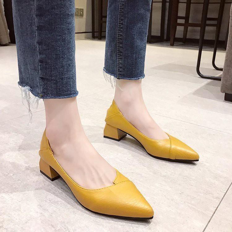 Giày Cao Gót Mũi Nhọn Màu Trơn Phong Cách Hàn Quốc Cho Nữ