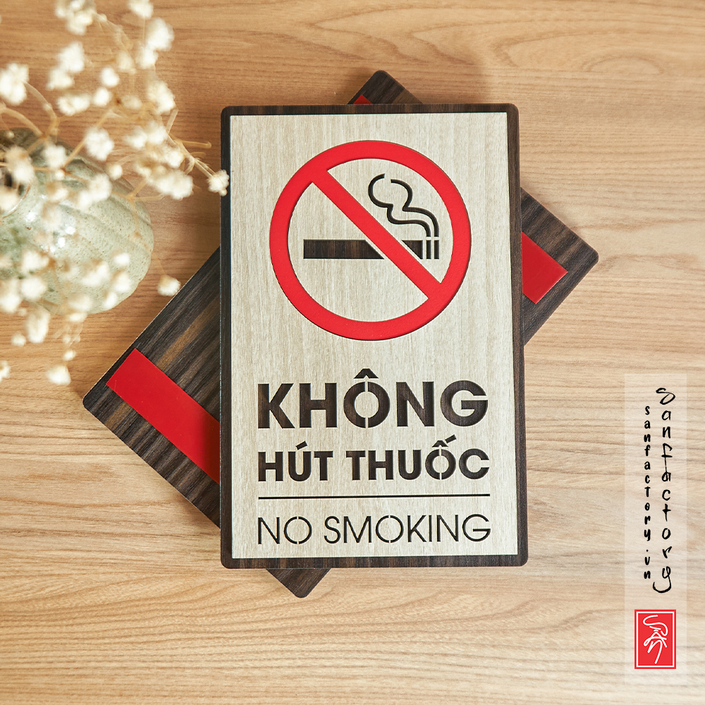 Bảng cấm hút thuốc - No Smoking, khu vực hút thuốc - Smoking Area (Có keo dán tường, biển đứng - biển ngang)