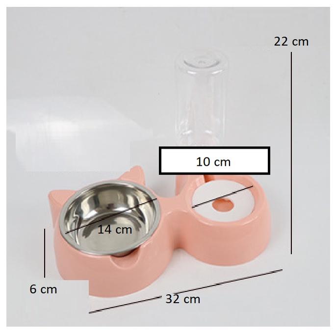 Bát ăn đôi hình tai mèo lõi inox kèm bình nước tự động cho chó mèo, cho thú cưng siêu dễ thương