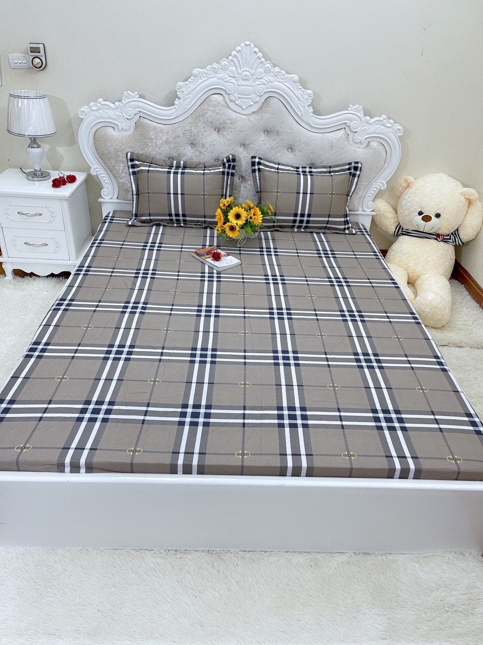 Ga giường chun cotton 100% bọc đệm tặng kèm 2 vỏ gối đầu