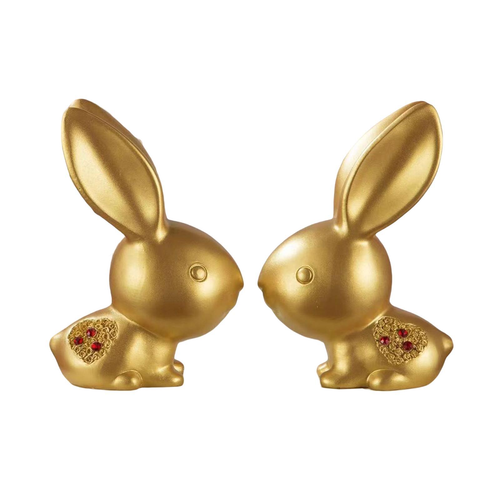2Pcs Resin Rabbit Statue Home Decor Tabletop Office Handcrafts Ornaments