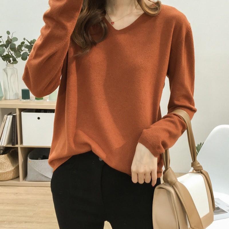 Áo len cổ tim dáng suông siêu mềm