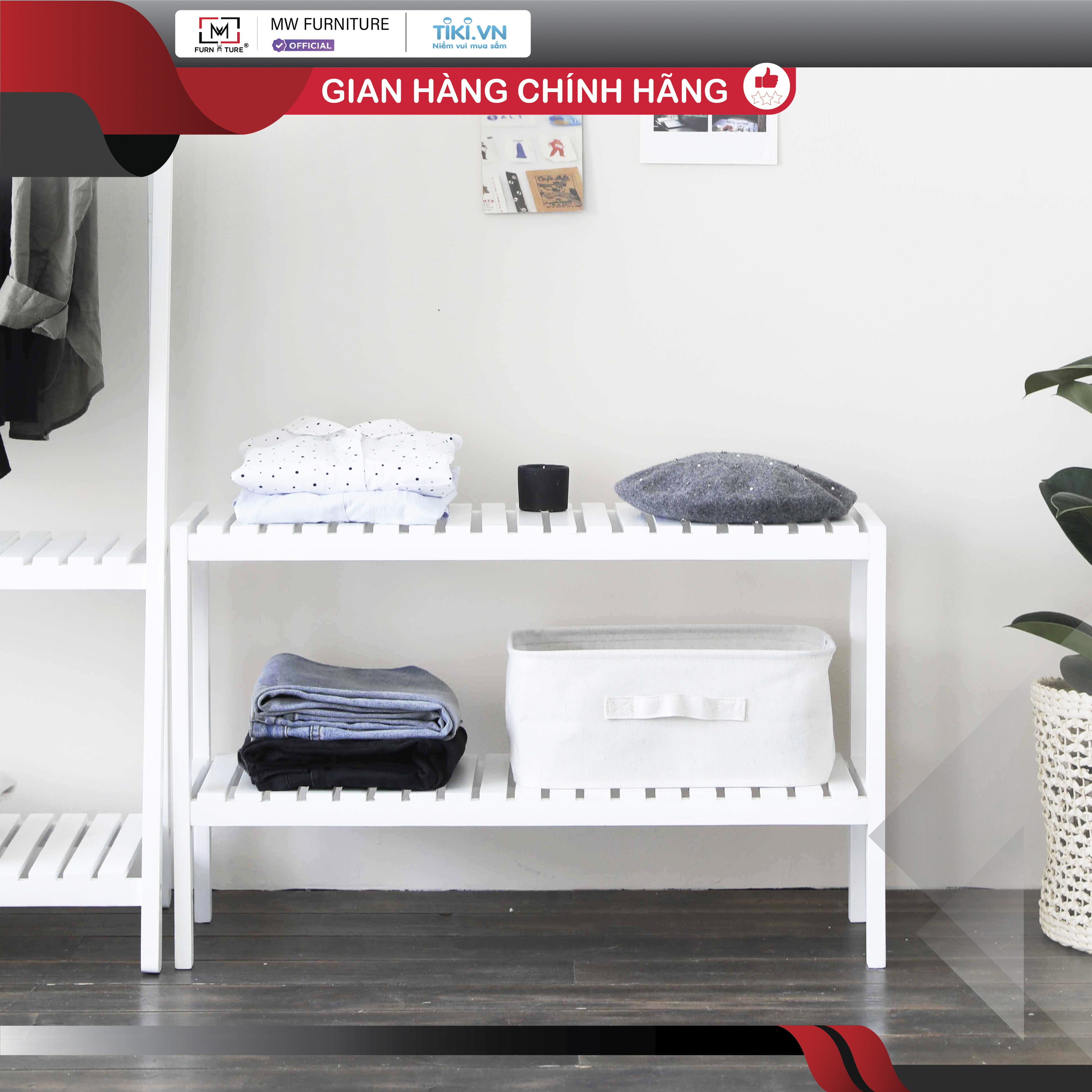 KỆ GIÀY DÉP/ KỆ GỖ TRANG TRÍ ĐA NĂNG 2 TẦNG - BENCH 2F 80 WHITE