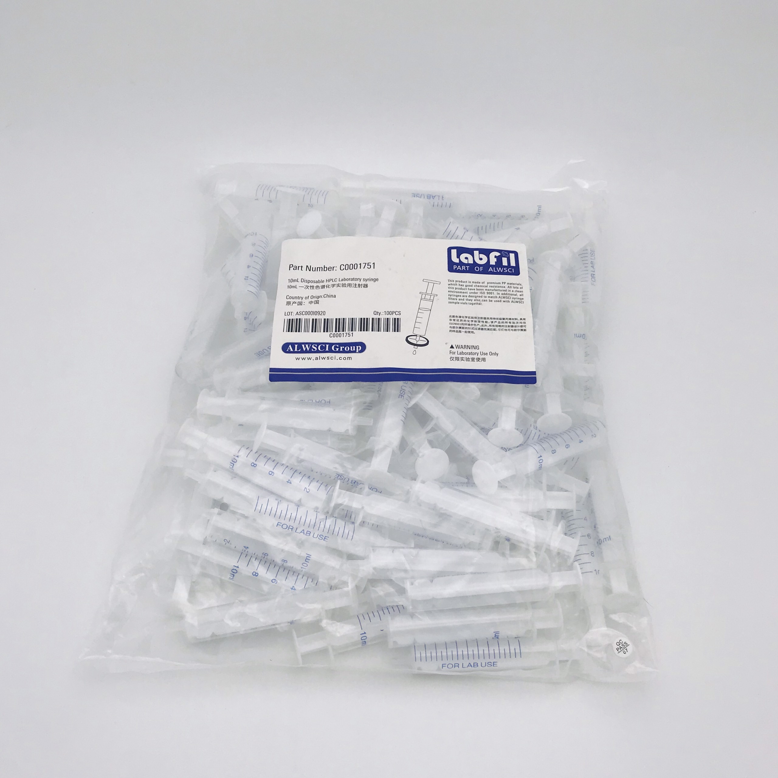 Bơm syrine nhựa cho HPLC (Syrine nhựa hút dung dịch, gói 100 cái, Hãng ALWSCI TQ