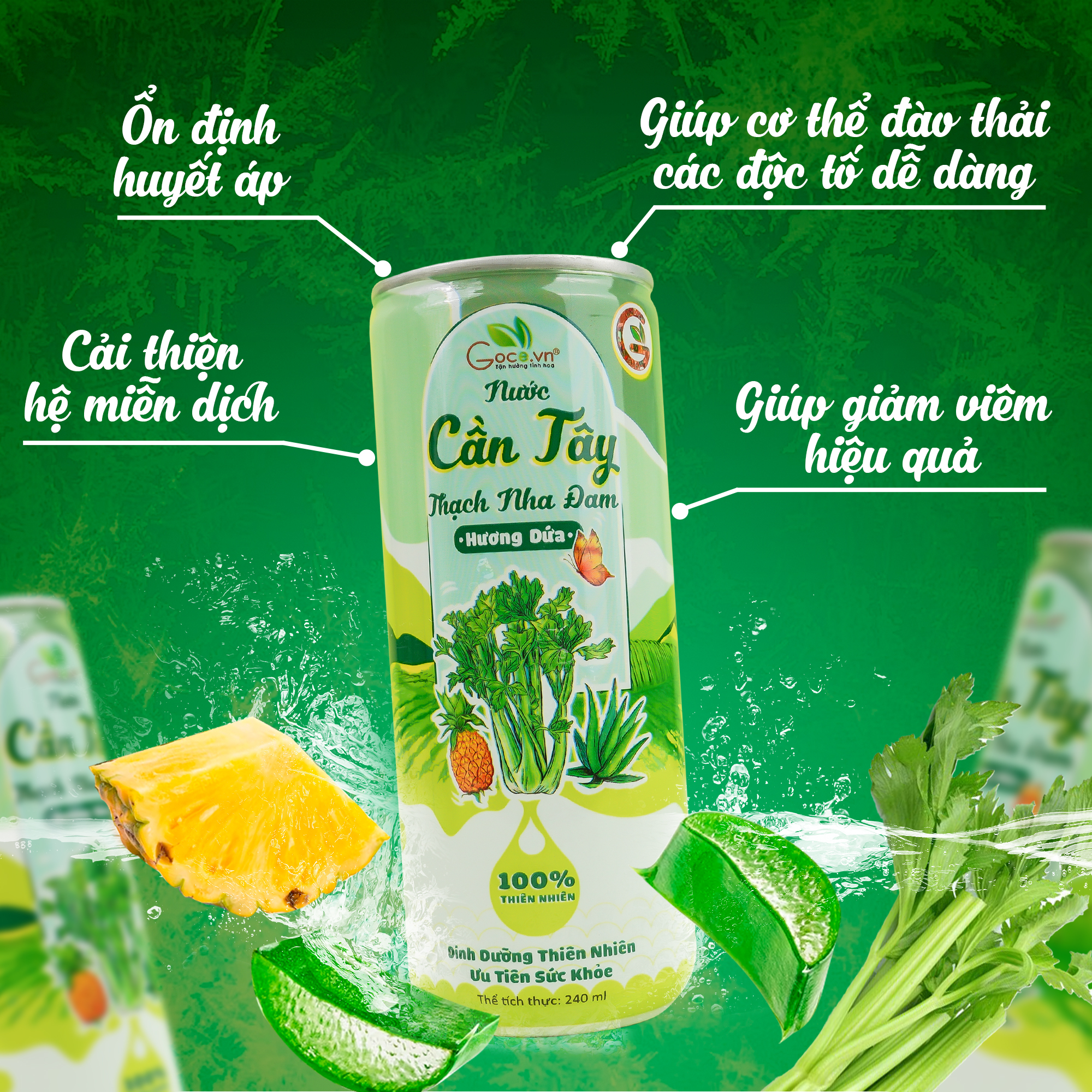 1 Thùng - Nước cần tây thạch nha đam hương dứa Goce - 240ml