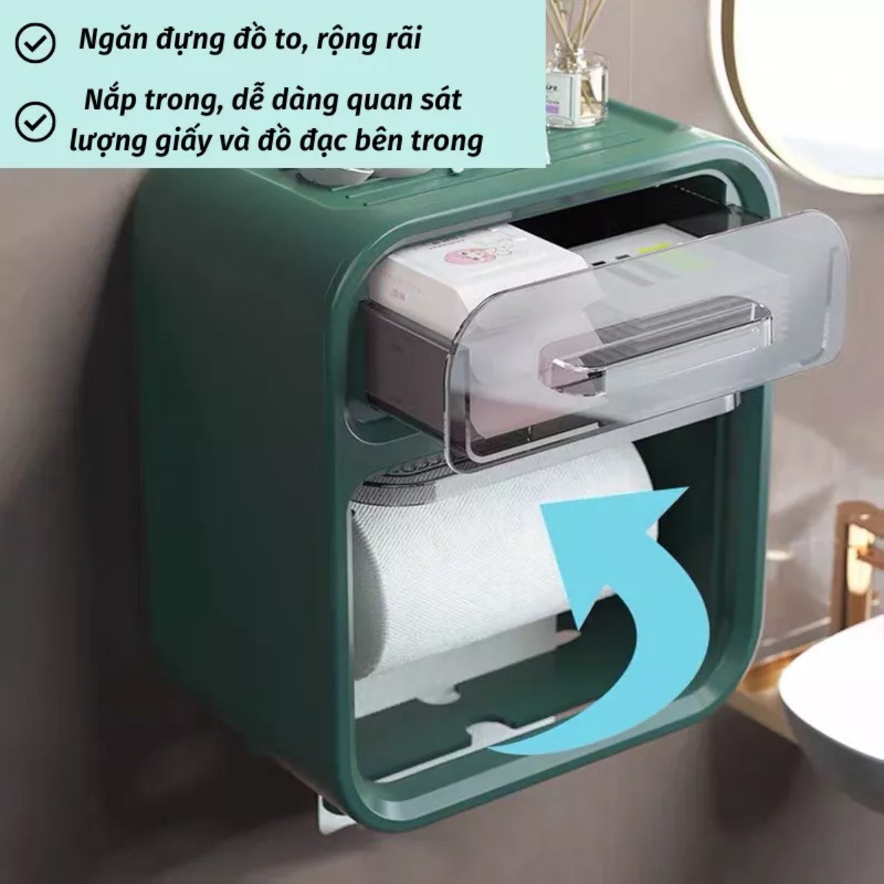 Hộp Đựng Giấy Vệ Sinh 2 Tầng Cao Cấp Hộp Đựng Giấy Vệ Sinh Dán Tường Có Kệ Để Điện Thoại - Hàng Chính Hãng MINIIN