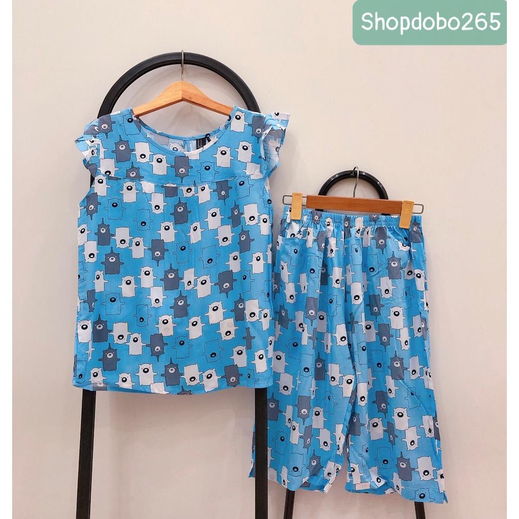 Đồ bộ nữ,đồ ngủ mặc nhà lửng tay cánh tiên vải lanh mềm, mát BL 164 họa tiết dễ thương size 45-70kg.