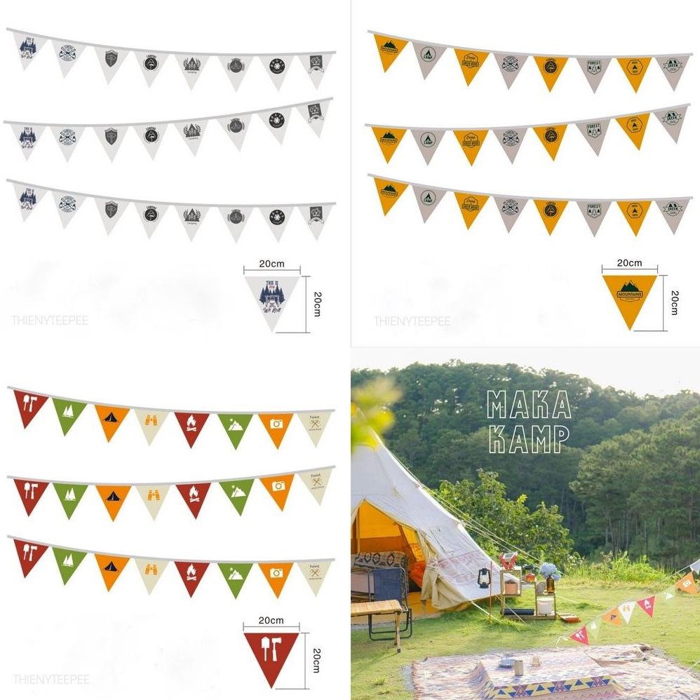 Dây cờ tam giác cắm trại, Lều camping Picnic dây cờ dài 2,5m, trang trí Treo tường, Sinh nhật, Decor