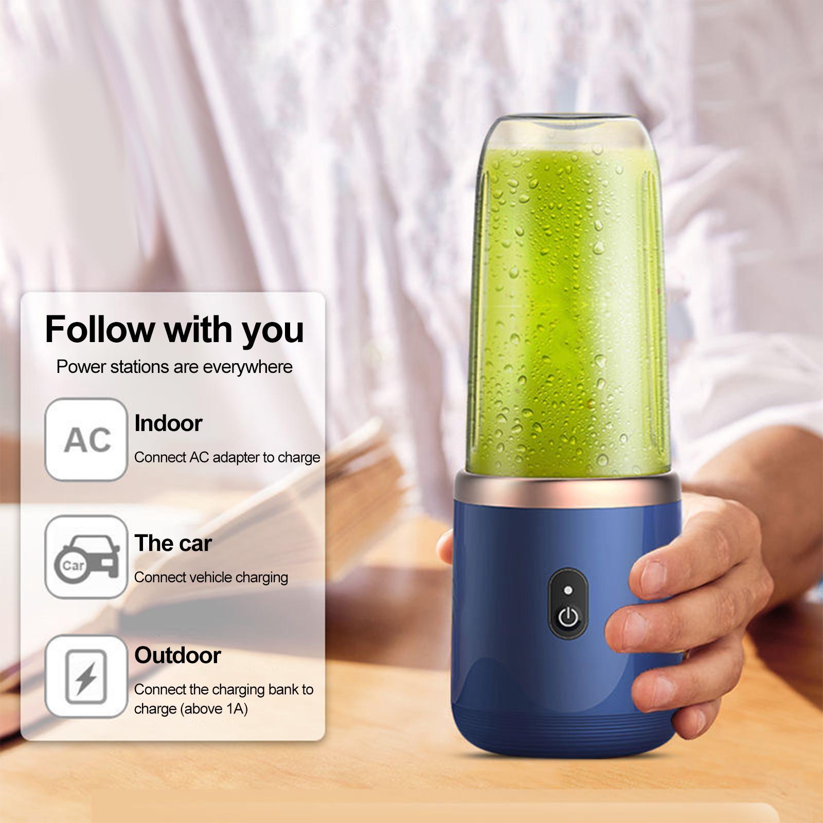 6 Blades Mini Juicer Cup Extractor, Fruit Squeezer, USB Rechargeable, 400ml Portable Blender for Shakes Smoothies Baby Food Fruit Machine