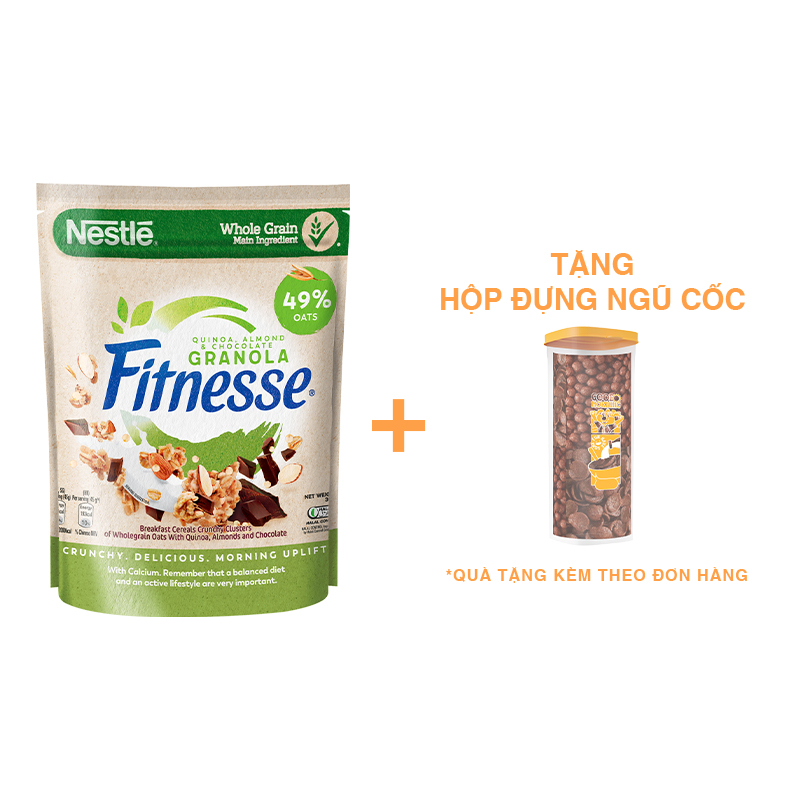 Hình ảnh [Tặng Hộp đựng ngũ cốc 950ml] Ngũ cốc ăn sáng Fitnesse Granola Diêm Mạch, Hạnh Nhân & Sô Cô La (gói 300g)