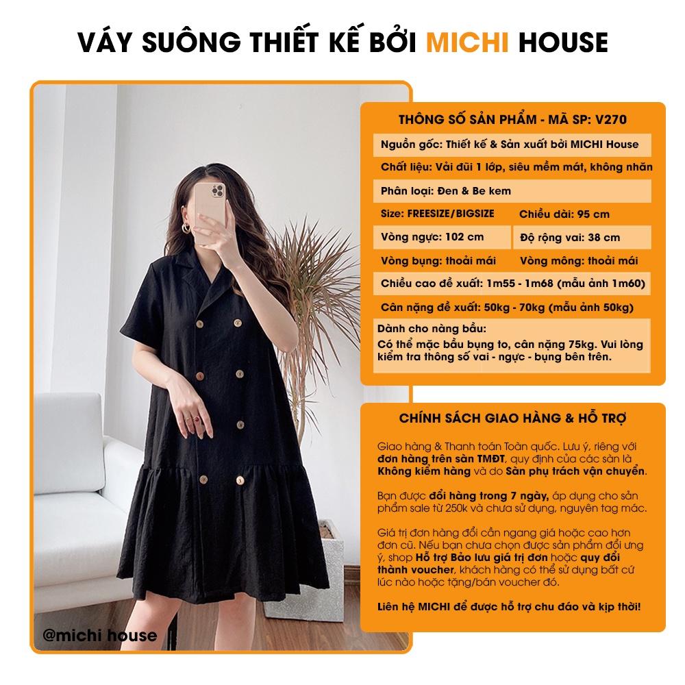 Váy Suông Đuôi Cá Cổ Vest Công Sở MICHI House Đầm Đũi Thiết kế Dáng Xuông Xòe Rộng Freesize V270