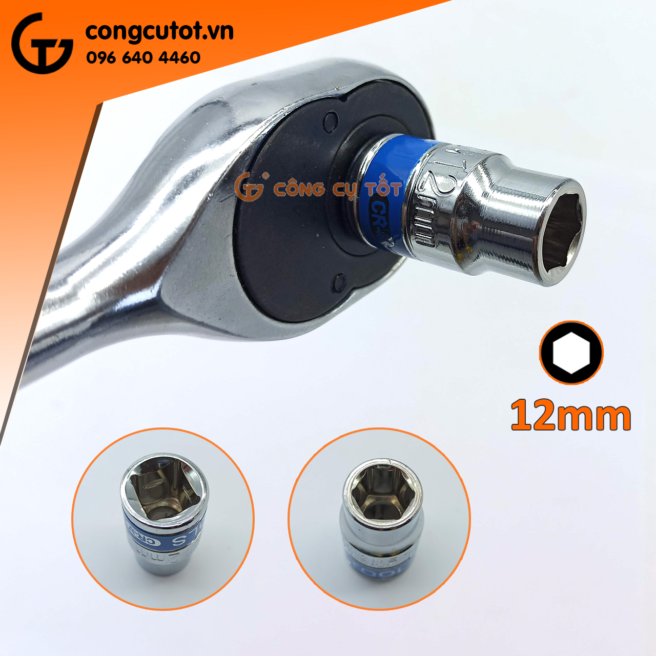 Khẩu lục giác 1/2 x 12mm thép CrV băng xanh