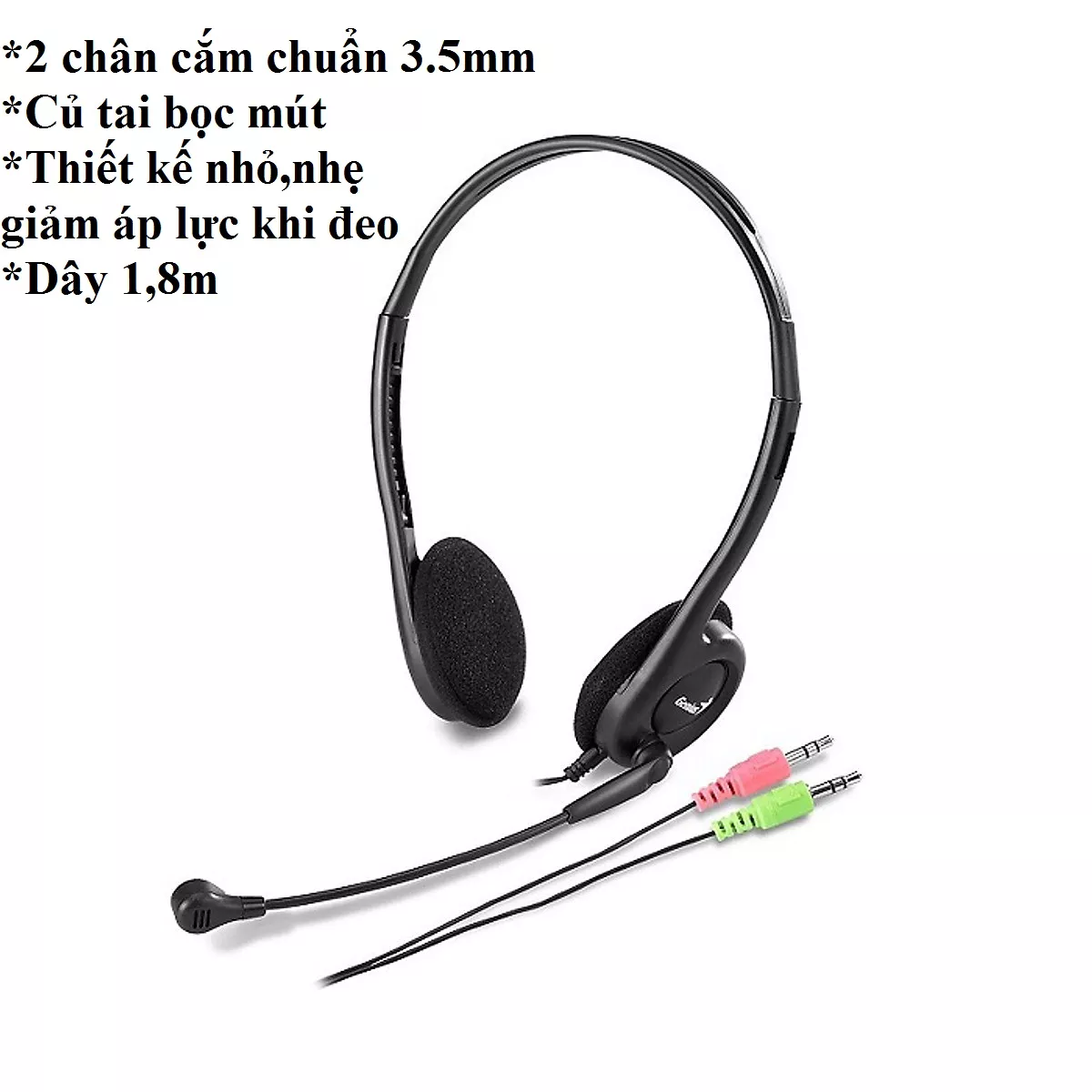 Tai nghe chụp tai 2 chân cắm 3.5 Genius HS-200C - Hàng chính hãng