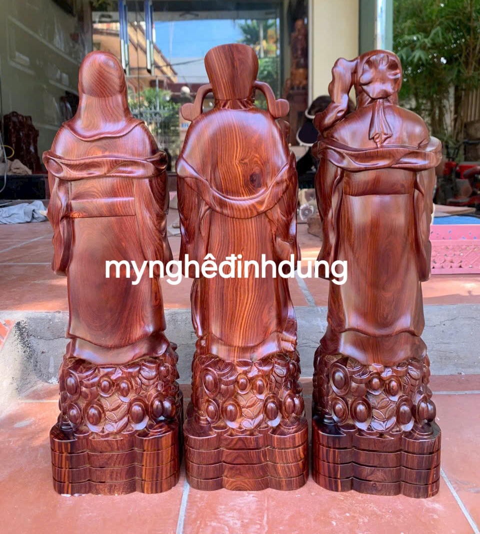 Bộ tượng phật tam đa phúc lộc thọ bằng gỗ trắc cao 50x18x12cm