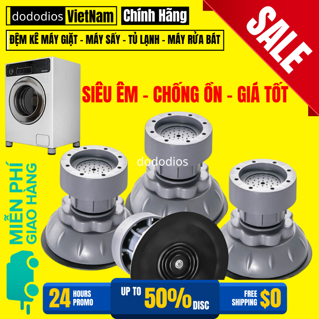 Bộ 4 Chân Kê Chống Rung Máy Giặt 3T Chất Liệu Cao Su Cao Cấp - Chống Rung, Chống Ồn Máy Giặt - Hàng Chính hãng dododios