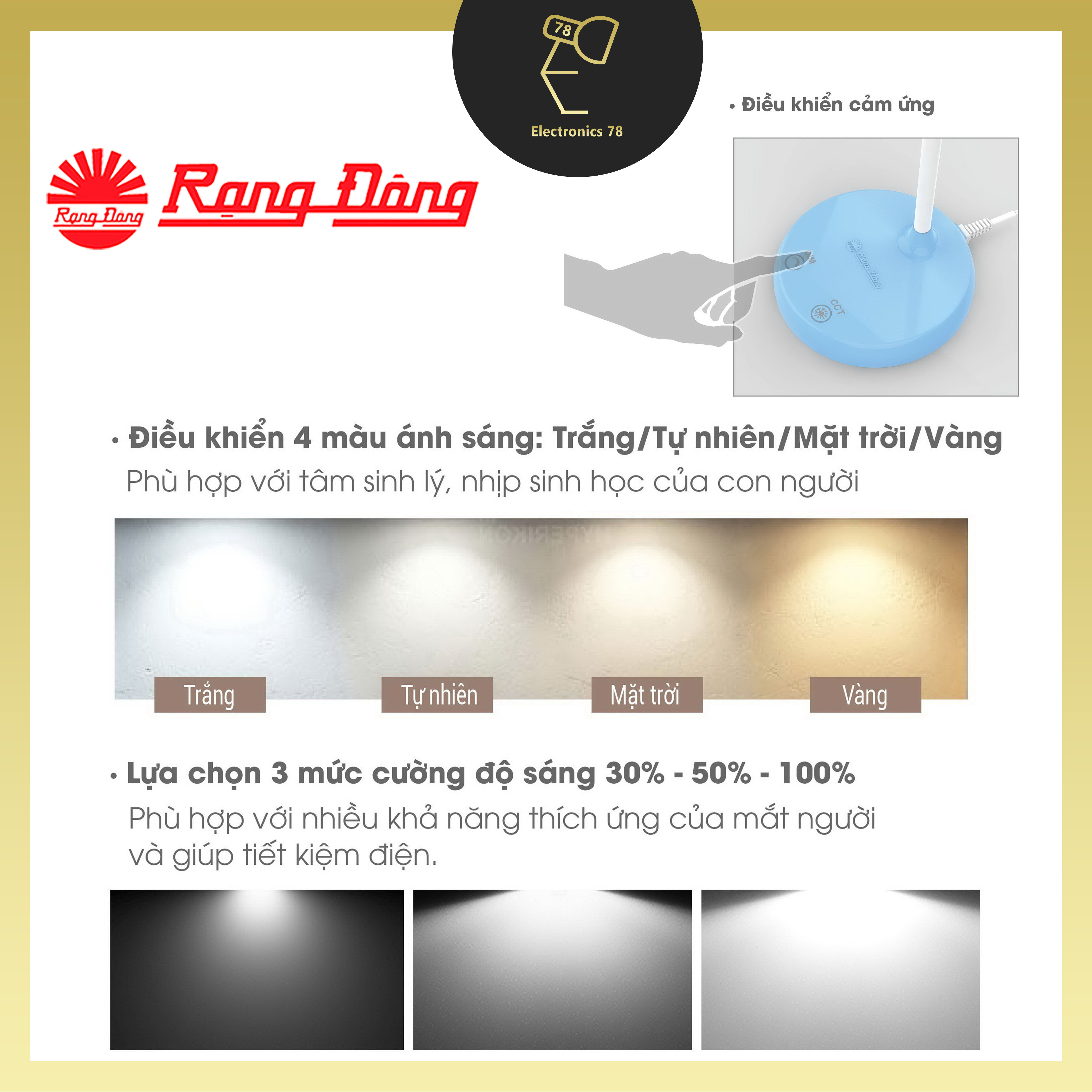 Đèn bàn Led cảm ứng ánh sáng đổi màu Rạng Đông (RD_RL_38 Plus)
