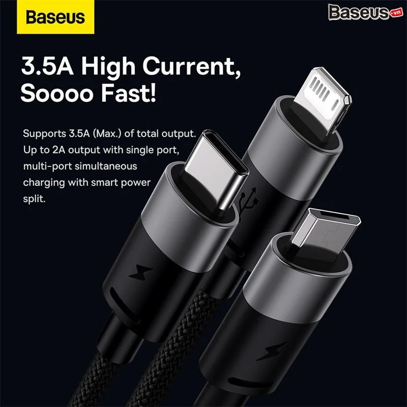 Cáp Sạc Đa Năng Baseus StarSpeed 1-for-3 Fast  Data Cable USB to Micro ipType C - HÀNG CHÍNH HÃNG