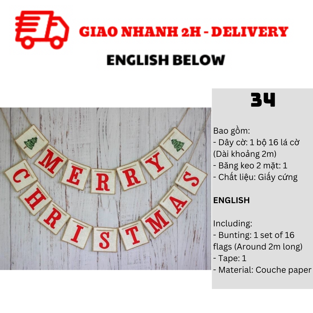 Bộ Dây Cờ Noel Trang Trí Tiệc Nhiều Mẫu - Merry Christmas Bunting DCXM10