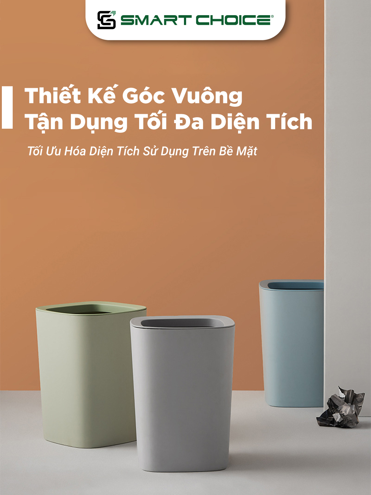 Thùng Rác Nhựa Vuông SMARTCHOICE Có Viền Nẹp Để Giữ Túi Bóng 4 Màu Đa Dạng Tiện Dụng SCG-PK090